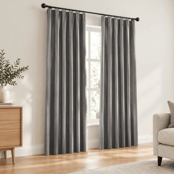 Faux Linen Blackout Curtadark Grey Pinch Pleat 90