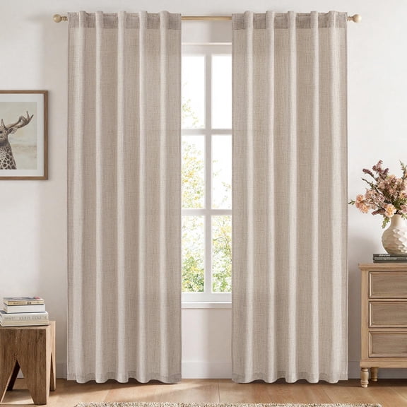 Faux Linen Curtains 84 Inch Length 2 Panels Natural Semi Sheer Curtain with Back Tab Rod Pocket, Light Filtering Window Privacy Burlap Drapes for Living Room Bedroom 42W x 84L