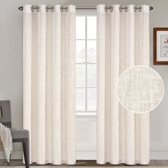 Faux Linen Curtains 96 inch Length 2 Panels Set 52" x 84" - Neutral