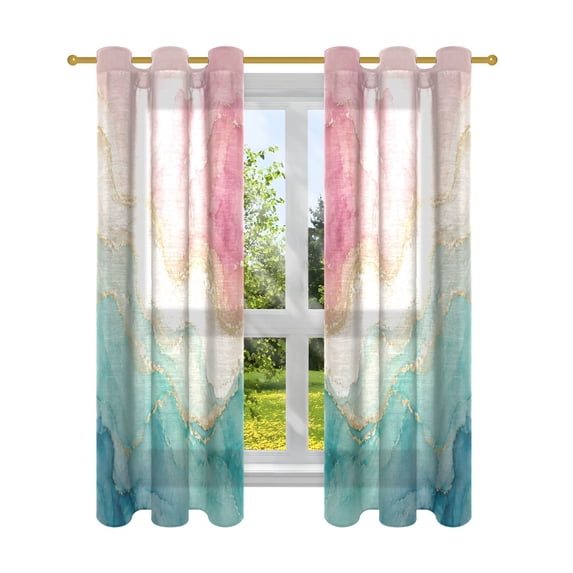 Linken Roo Faux Linen Decorative Curtains with Grommet 2 Panels for Bedroom Living ...