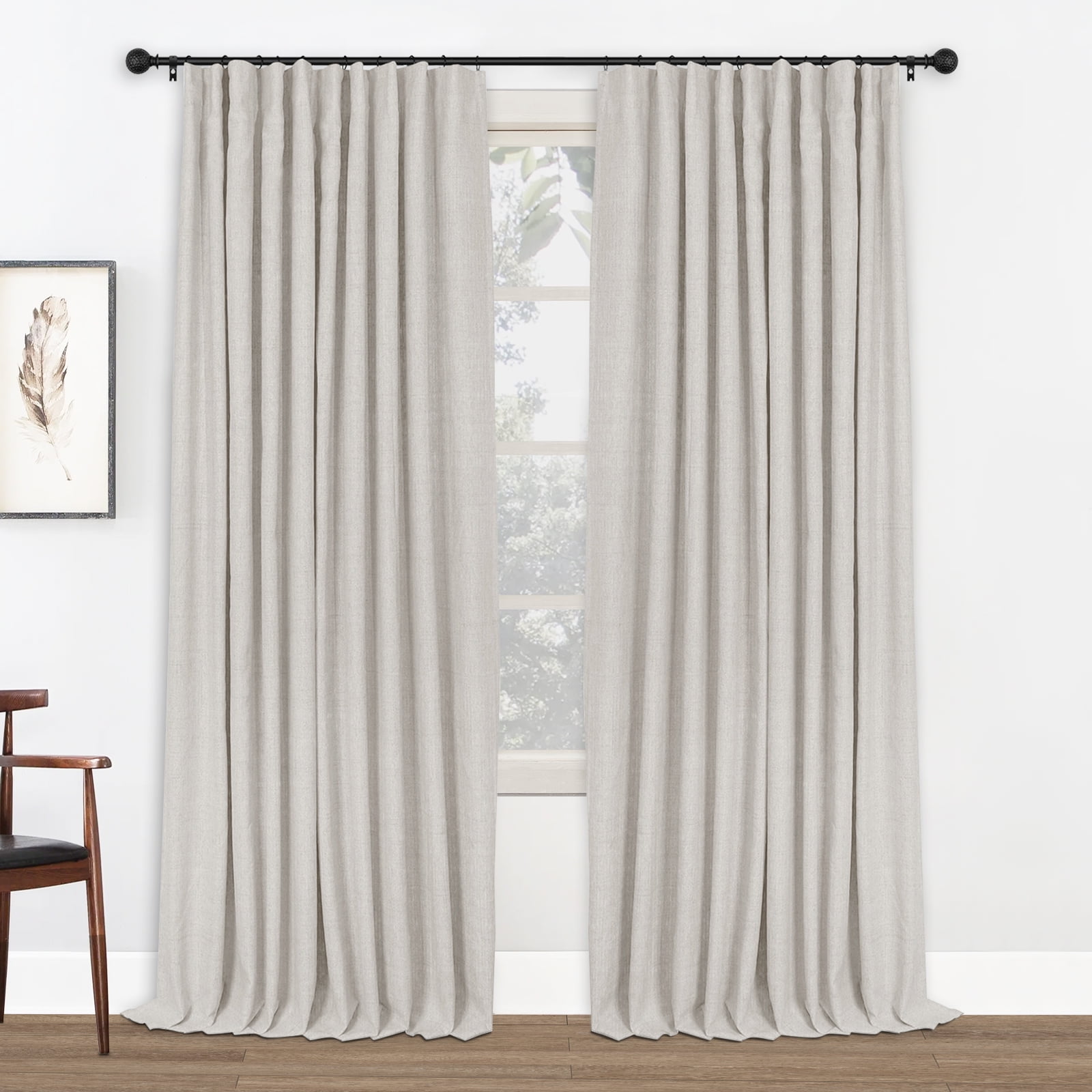 Faux Linen Full Blackout Curtains for Livingroom Bedroom , With Free 20