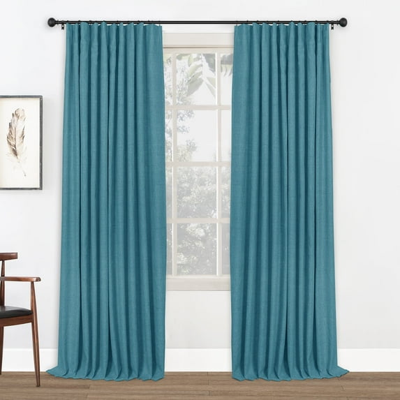 Faux Linen Full Blackout Curtains for Livingroom Bedroom , With Free 20 Ring Clips,2 Panels Set - BlueSapphir, W50 X L72