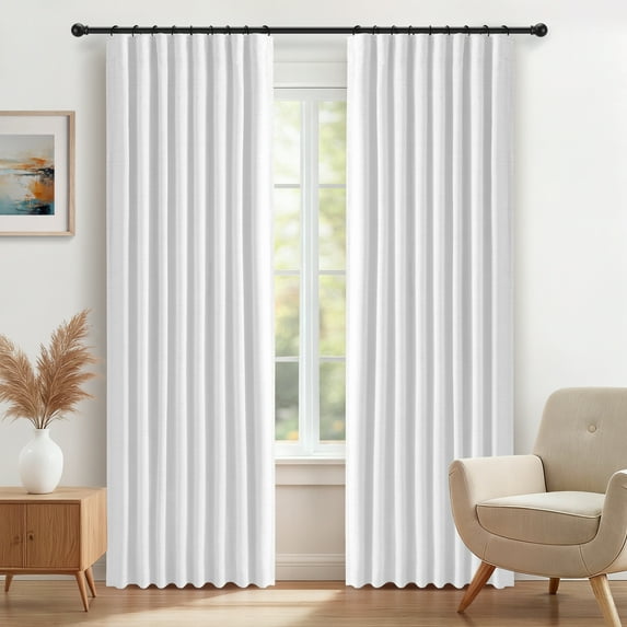 100% Blackout Faux Linen Curtains for Livingroom Bedroom W50 X L96,2 Panels Set Thermal Insulated Curtains With Free 20 Ring Clips - BrightWhite