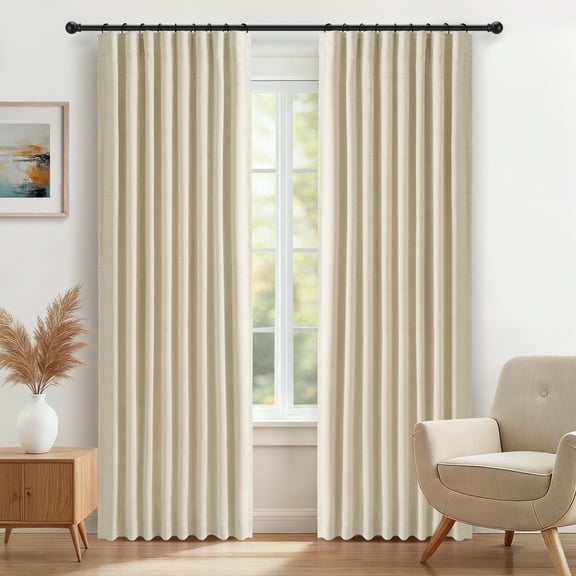 100% Blackout Faux Linen Curtains for Livingroom Bedroom W50 X L84,2 Panels Set Thermal Insulated Curtains With Free 20 Ring Clips- Cream