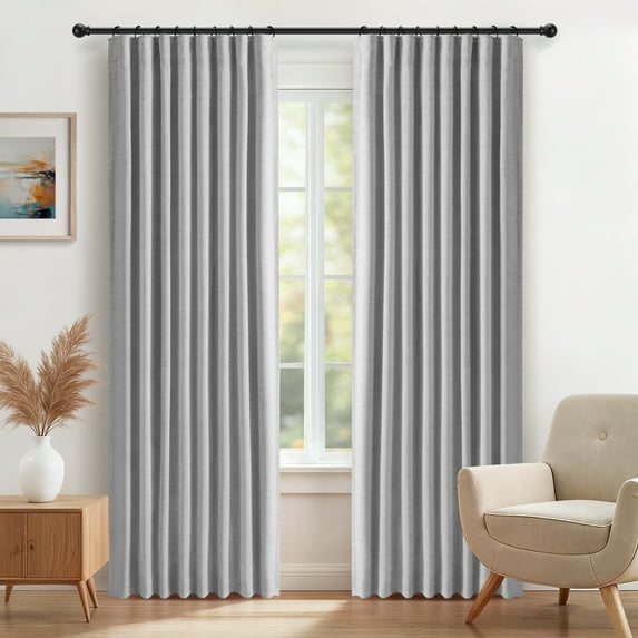 100% Blackout Faux Linen Curtains for Livingroom Bedroom W50 X L63,2 Panels Set Thermal Insulated Curtains With Free 20 Ring Clips - Grey