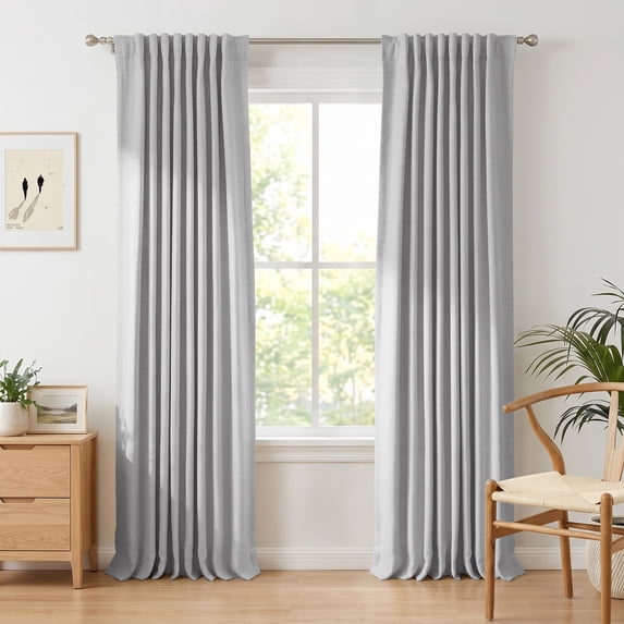 100% Blackout Faux Linen Curtains for Livingroom Bedroom W50 X L96,2 Panels Set Thermal Insulated Curtains With Free 20 Ring Clips - Grey