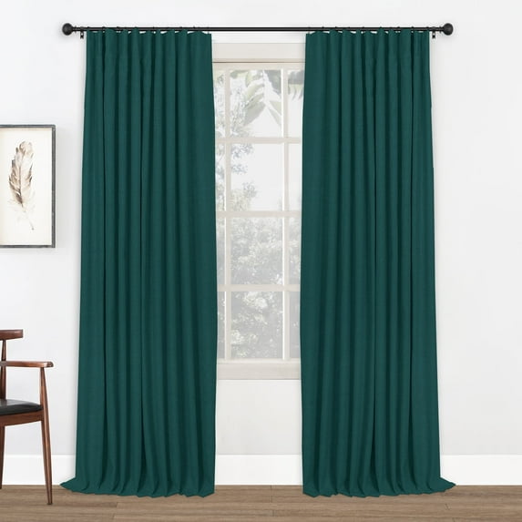 Faux Linen Full Blackout Curtains for Livingroom Bedroom , With Free 20 Ring Clips,2 Panels Set - HunterGreen, W50 X L90