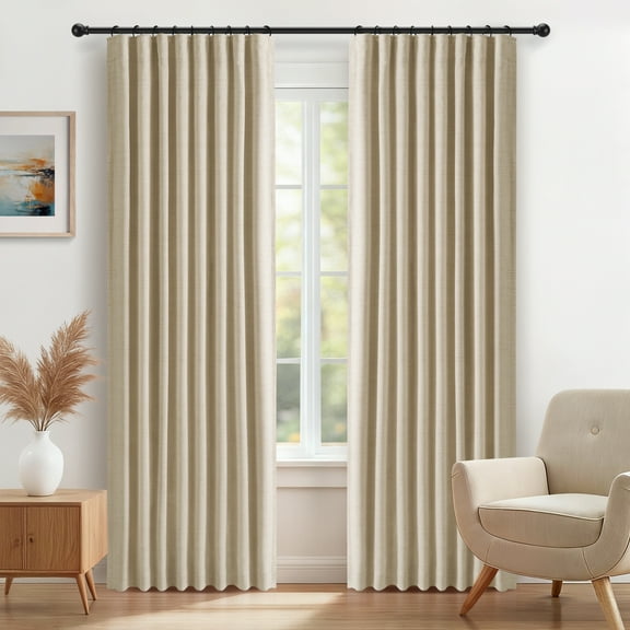 100% Blackout Faux Linen Curtains for Livingroom Bedroom W50 X L96,2 Panels Set Thermal Insulated Curtains With Free 20 Ring Clips - Oatmeal