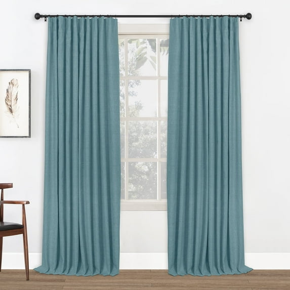 Faux Linen Full Blackout Curtains for Livingroom Bedroom , With Free 20 Ring Clips,2 Panels Set - Teal, W50 X L84