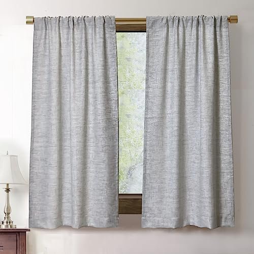 Faux Linen Kitchen Curtains 45 Inch Length Cafe Curtain Tiers for Living Room Basement Bathroom Windows Country Rustic Small Short Curtains, Set of 2, Grey