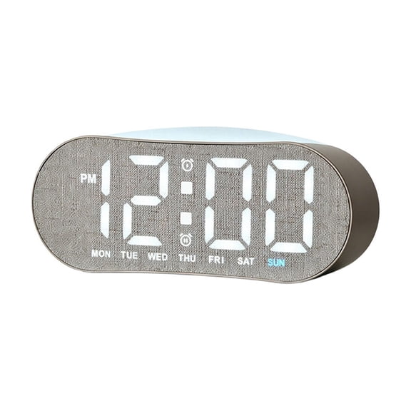Faux Linen LED Digital Clock for Bedroom - 6.3x2.8" Numbers Display Wall Clock for Living Room & Office, Smart Alarm Clock for Studients (Gray)