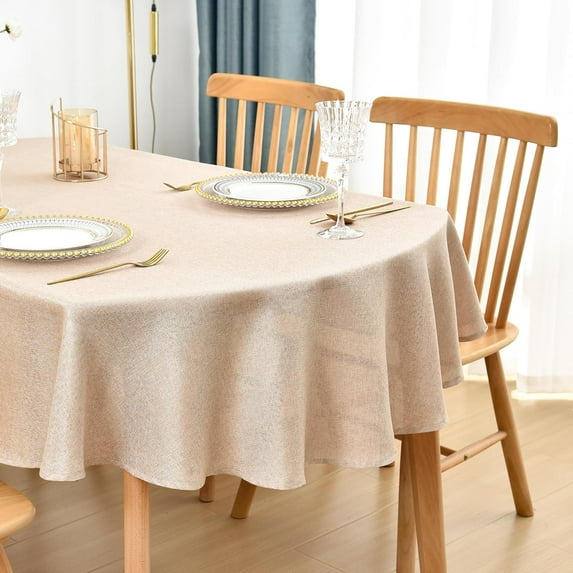 Faux Linen Oval Tablecloth Natural Burlap Wrinkle Resistant Table Cloth Farmhouse Rustic Table Cover Washable Fabric for Party Dining Kitchen 60x102 Inch Flaxen