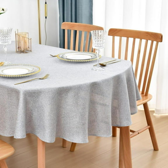 Faux Linen Oval Tablecloth Natural Burlap Wrinkle Resistant Table Cloth Farmhouse Rustic Table Cover Washable Fabric for Party Dining Kitchen 60x84 Inch Light Grey