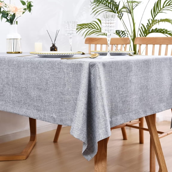 Faux Linen Rectangle Tablecloth Heavy Duty Wrinkle Resistant Fabric Table Cloths 60 x 84 Inch Grey Farmhouse Oblong Table Cover for Kitchen Dining Indoor Outdoor Tabletop Decoration