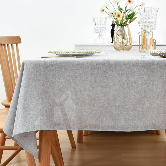 Faux Linen Rectangle Tablecloth Natural Burlap Wrinkle Resistant Table Cloth Farmhouse Rustic Table Cover Washable Fabric for Party Dining Kitchen 60x84 Inch Light Grey