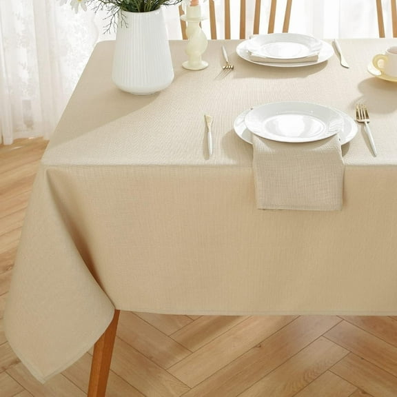 Faux Linen Rectangle Tablecloth, Waterproof Wrinkle Free Woven Textured Table Cloth, Soft Fabric Table Cover for Home Dining, Party, Wedding, Holiday