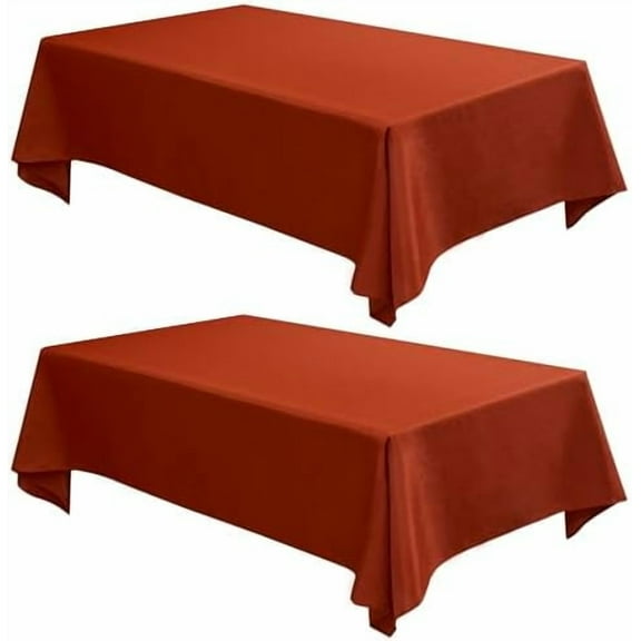 Faux Linen Rectangle Tablecloths 60 x 120 Inch - 2 Pack Rust Table Cloth for 6-8 Foot Tables, Faux Burlap Kitchen Table Cover for Thanksgiving Autumn Dining Party Farmhouse Banquet Buffet