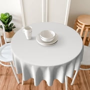 Faux Linen Round Tablecloth, Waterproof Washable Textured Woven Table Cloth, Fabric Table Cover for Dining, Party, Wedding, Indoor Outdoor 60 Inch Round, White