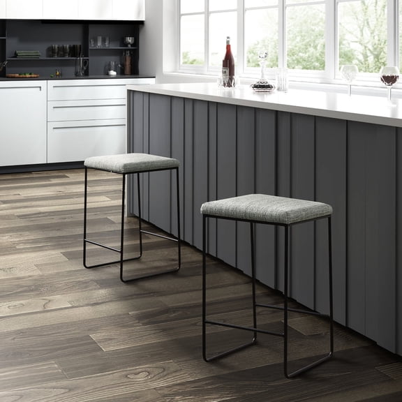 Faux Linen Seat, Black Matte Metal Frame Stool / Upgrade Dining Decor Instantly