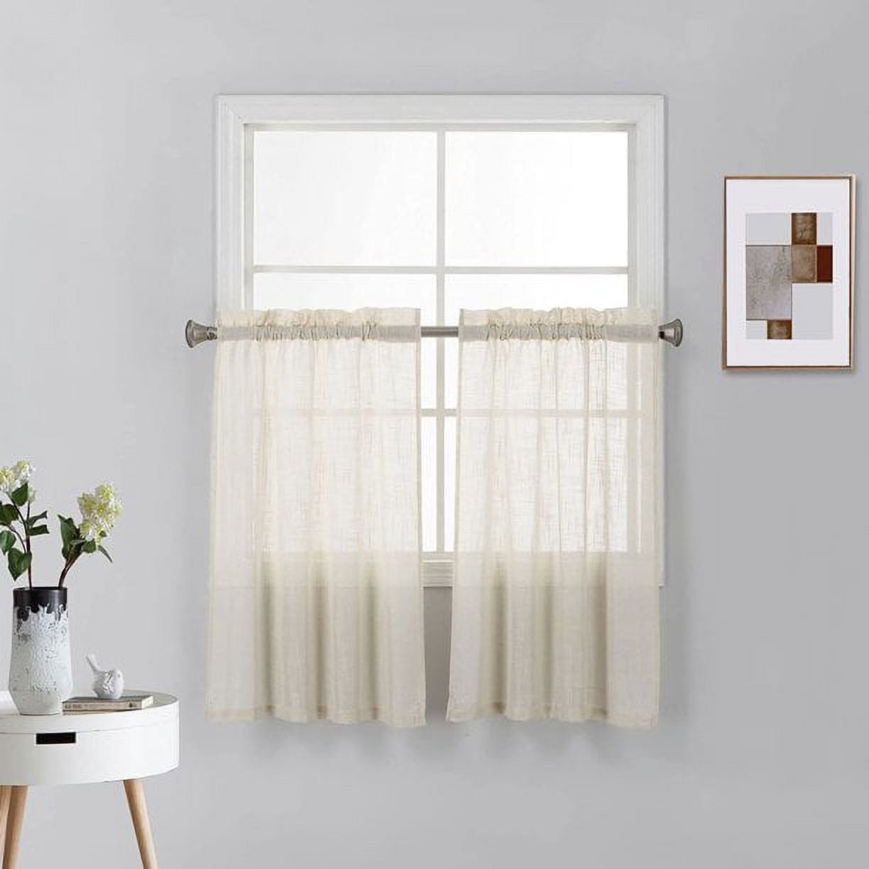 Faux Linen Semi-Transparent Window Treatment Curtain Tier Set for ...
