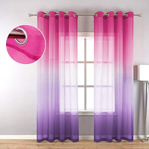 Faux Linen  Sheer Curtains - Gradient Semi Voile Grommet Top Window Curtains for Bedroom and Living Room A 132*213cm