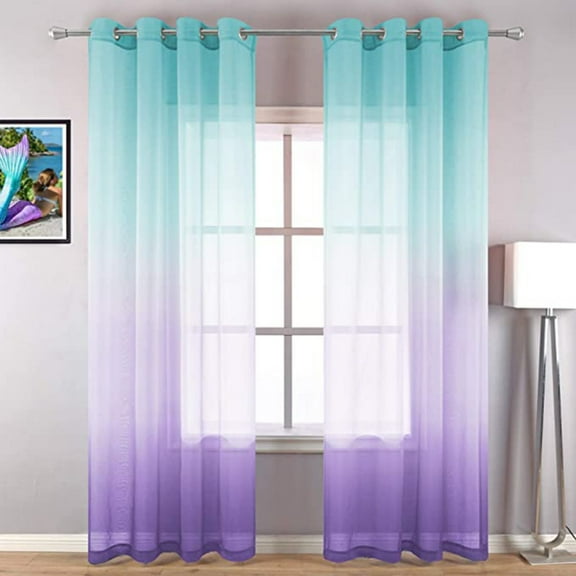 Faux Linen  Sheer Curtains - Gradient Semi Voile Grommet Top Window Curtains for Bedroom and Living Room B 132*213cm