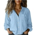 thumbnail image 1 of Faux Linen Shirts Women Summer Tops for Women 2025 Collared Long Sleeve Going Out Shirt Polyester Vacation Button Down Casual Business Tops, 1 of 6