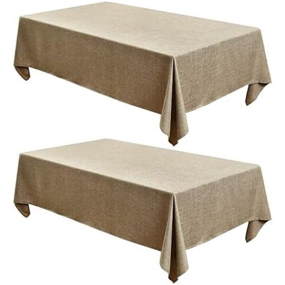 Faux Linen Table Clothes Rectangle 60 x 144 Inch - 2 Pack Khaki Tablecloths for 10 Foot Tables, Faux Burlap Kitchen Table Covers for Dining, Party, Farmhouse, Banquet, Buffet