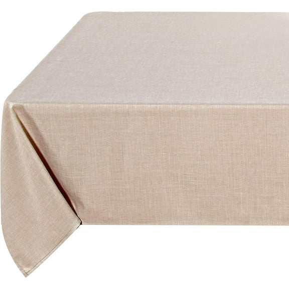 Faux Linen Tablecloth Rectangle 60 x 102 Inch - Rustic Fabric Table Cloth for 6 Foot Tables, Beige Faux Burlap Table Cover for Kitchen Dining, Party, Farmhouse