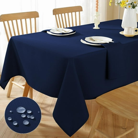 Faux Linen Tablecloth Rectangle Spill Proof Wrinkle Free Woven Textured Table Cloths, Soft Polyester Table Cover for Dining, Party, Holiday, Indoor, Outdoor (52 x 70 Inch Rectangular, Navy Blue)