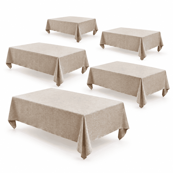 Faux Linen Tablecloths Rectangle 60 X 120 Inch - 6 Pack Neutral Table Clothes For 8 Foot Tables Burlap Covers Wedding Party Farmh