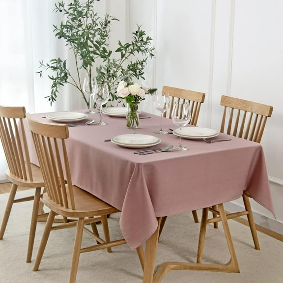 Faux Linen Texture Tablecloth Stain Resistant Waterproof Washable Table Cloth, Fabric Decoration for Dining Room Banquet Parties Dinner, Rectangle 60 x 120 Inch, Dusty Pink