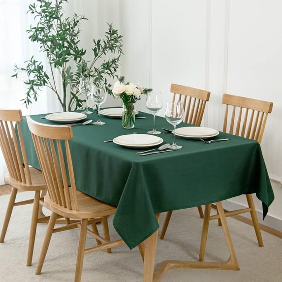 Faux Linen Textured Rectangle Tablecloth Water Resistant Wrinkle Free Spill-Proof Soft Table Cloth for Dining Room Decoration, Banquet, Christmas Holiday Dinner, 60 x 84 Inch Hunter Green