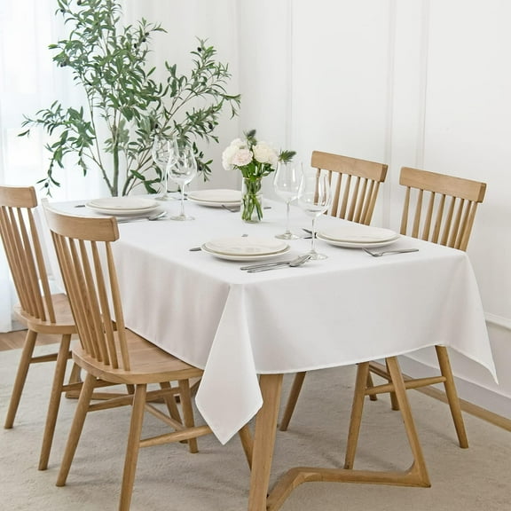 Faux Linen Textured Rectangle Tablecloth Water Resistant Wrinkle Free Spill-proof, Soft Table Cloth for Dining Room Decoration, Banquet Parties Event Holiday Dinner, 60 x 84 Inch White