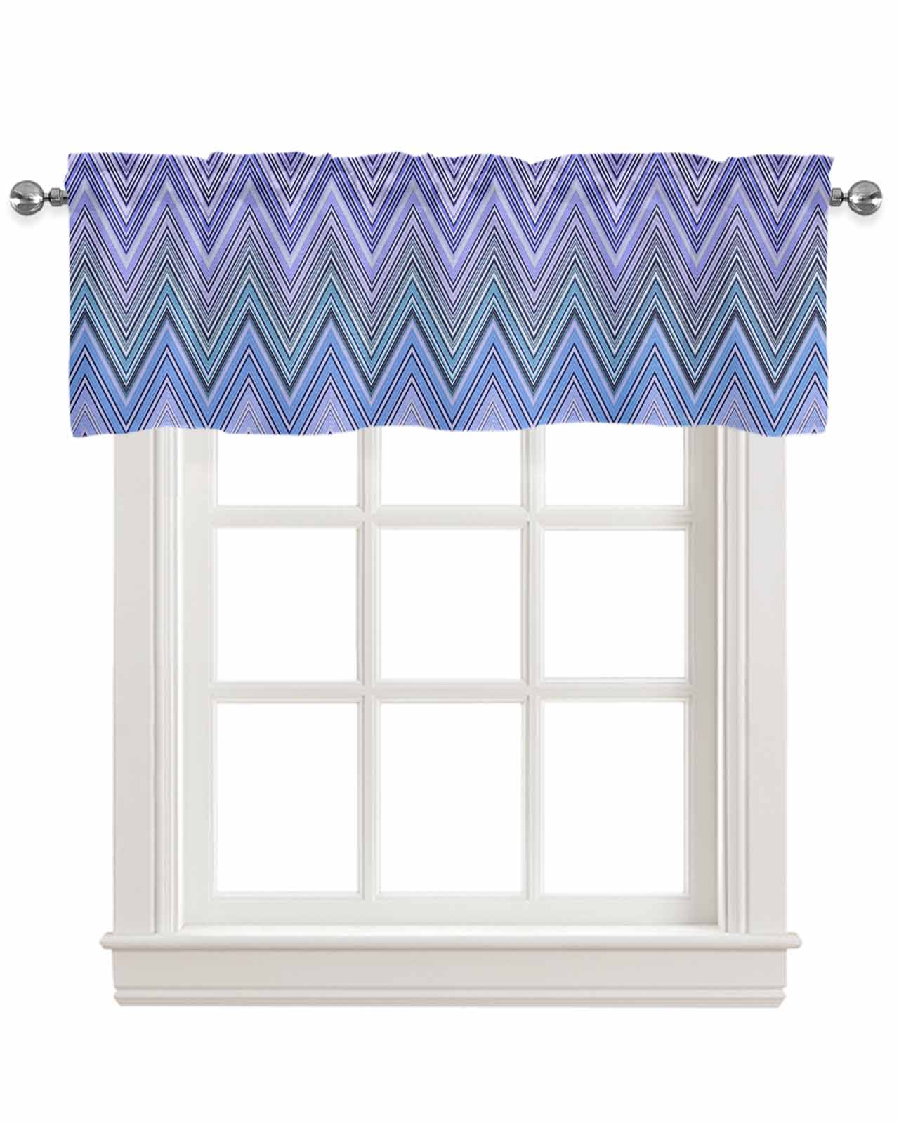 Faux Linen Valances for Windows Bohemian Abstract Blue Zigzag Stripes ...