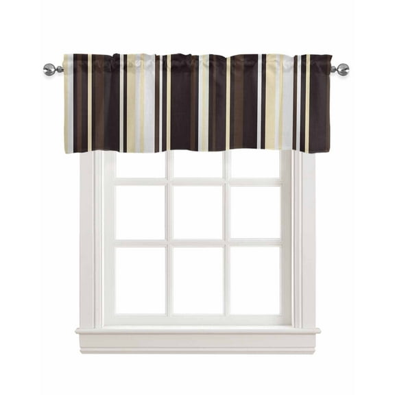 Faux Linen Valances for Windows Brown Vertical Stripe Curtains Valance Light Filtering Rod Pocket Small Window Treatment for Kitchen Living Room Bedroom 60x18In