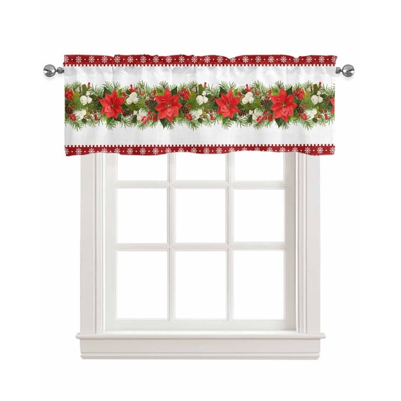 Faux Linen Valances for Windows Christmas Garland Pine Tree Decoration Curtains Valance Light Filtering Rod Pocket Small Window Treatment for Kitchen Living Room Bedroom 60x18In