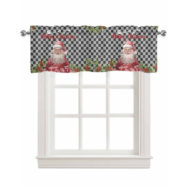 Faux Linen Valances for Windows Christmas Santa Claus Elk Xmas Tree