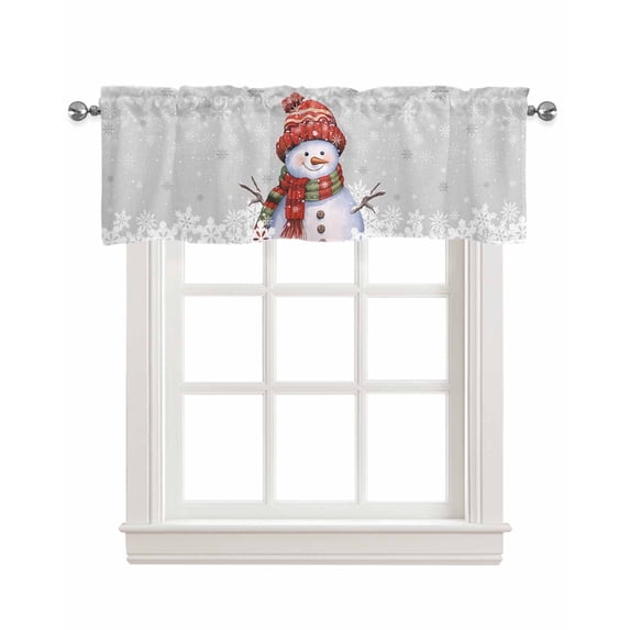 Faux Linen Valances for Windows Christmas Snowman with Cap Xmas Tree Snowflake Grey Curtains Valance Light Filtering Rod Pocket Small Window Treatment for Kitchen Living Room Bedroom 60x18In