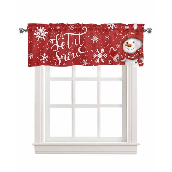 Faux Linen Valances for Windows Christmas Snowman Winter Showflake Red Curtains Valance Light Filtering Rod Pocket Small Window Treatment for Kitchen Living Room Bedroom 42x12In