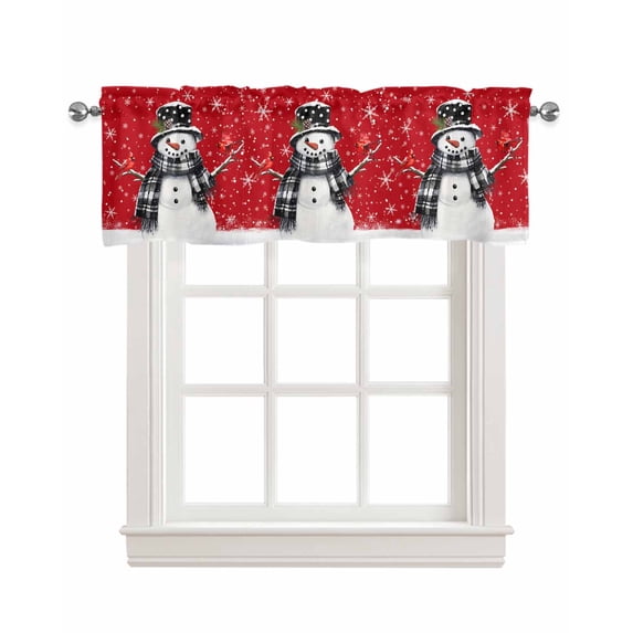 Faux Linen Valances for Windows Christmas Winter Snowflake Snowman Red Robin Bird Curtains Valance Light Filtering Rod Pocket Small Window Treatment for Kitchen Living Room Bedroom 42x18In