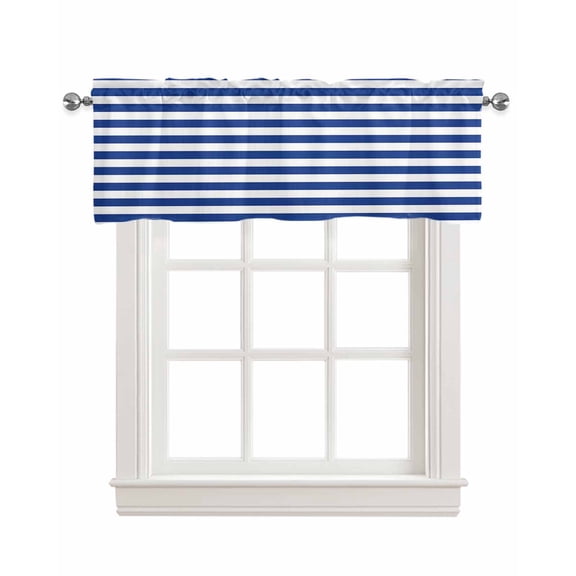 Faux Linen Valances for Windows Colorful Blue and White Horizontal Stripes Curtains Valance Light Filtering Rod Pocket Small Window Treatment for Kitchen Living Room Bedroom 60x18In
