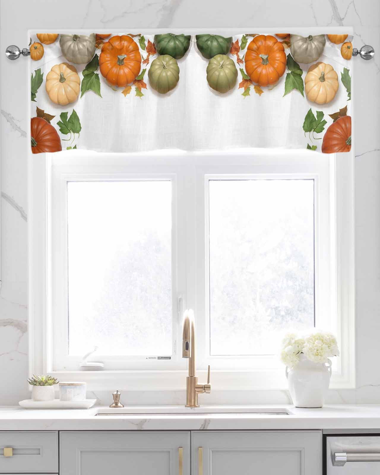 Faux Linen Valances for Windows Fall Rustic Harvest Pumpkin Maple Leave ...