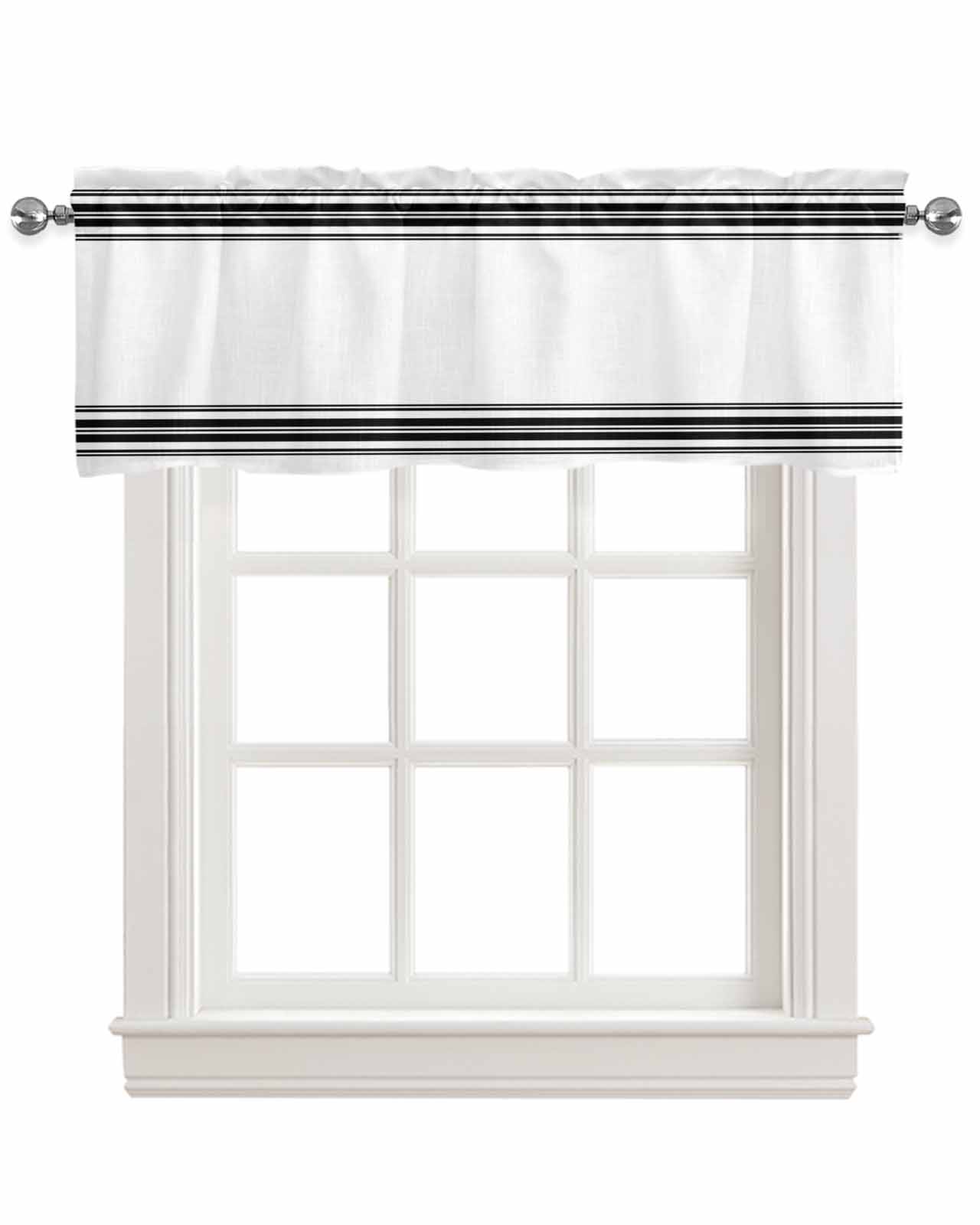Faux Linen Valances for Windows Farmhouse Black White Stripes Decoration Curtains Valance Light Filtering Rod Pocket Small Window Treatment for Kitchen Living Room Bedroom 60x18In