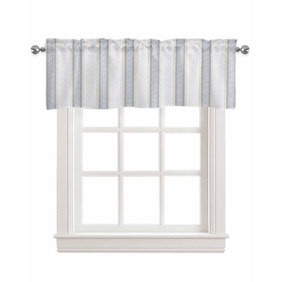Faux Linen Valances for Windows Geometric Hand Drawn Gray Ethnic Stripes Curtains Valance Light Filtering Rod Pocket Small Window Treatment for Kitchen Living Room Bedroom 54x18In