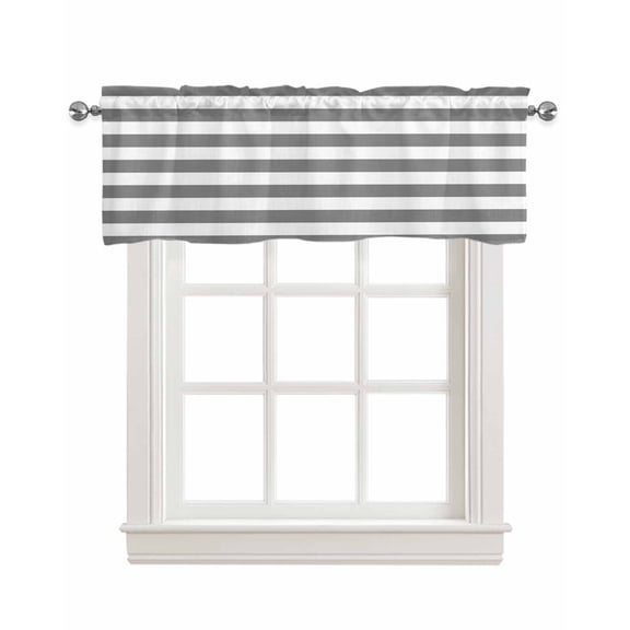 Faux Linen Valances for Windows Grey and White Stripes Curtains Valance Light Filtering Rod Pocket Small Window Treatment for Kitchen Living Room Bedroom 42x12In