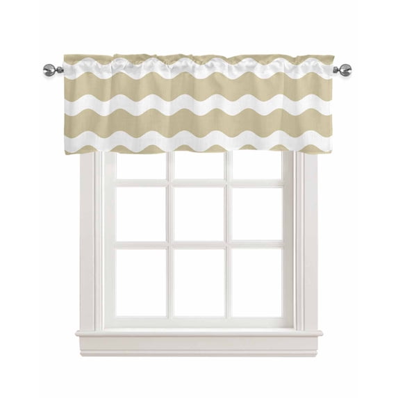 Faux Linen Valances for Windows Light Brown Sea Wave Ripple Stripe Curtains Valance Light Filtering Rod Pocket Small Window Treatment for Kitchen Living Room Bedroom 54x18In
