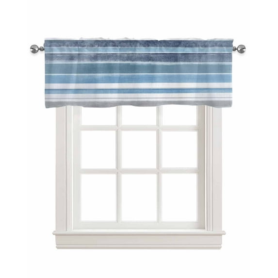 Faux Linen Valances for Windows Northern Europe Blue Vintage Stripes Curtains Valance Light Filtering Rod Pocket Small Window Treatment for Kitchen Living Room Bedroom 60x18In