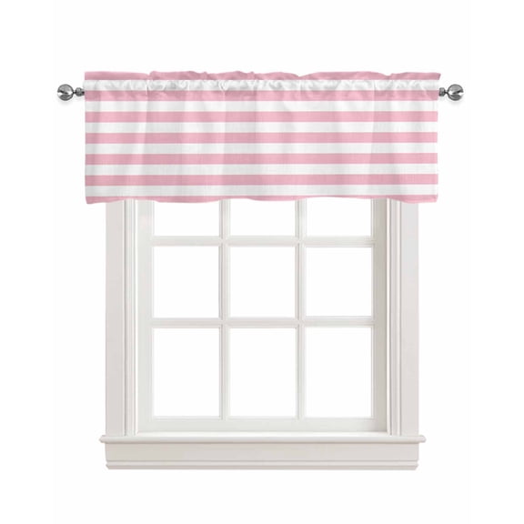 Faux Linen Valances for Windows Pink and White Stripes Curtains Valance Light Filtering Rod Pocket Small Window Treatment for Kitchen Living Room Bedroom 54x18In