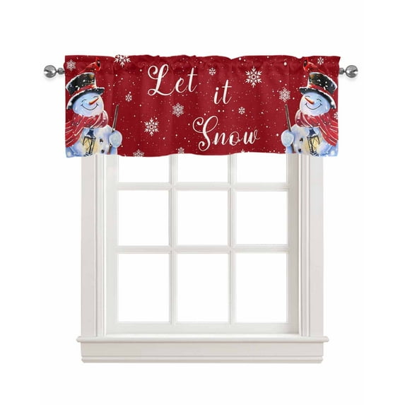 Faux Linen Valances for Windows Red Winter Christmas Cardinal Bird Snowman Curtains Valance Light Filtering Rod Pocket Small Window Treatment for Kitchen Living Room Bedroom 54x18In